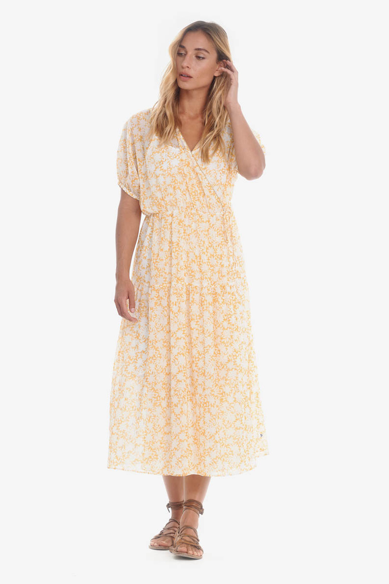 Long Bilbao dress with yellow floral pattern