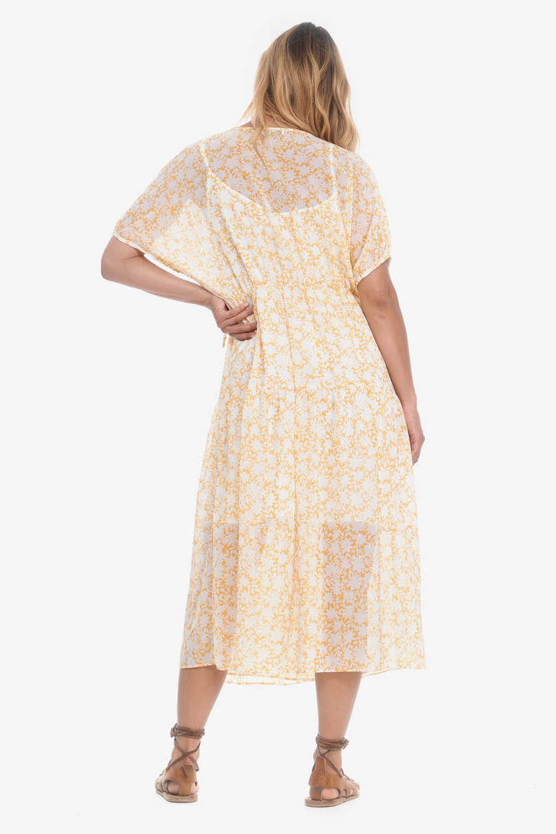 Long Bilbao dress with yellow floral pattern