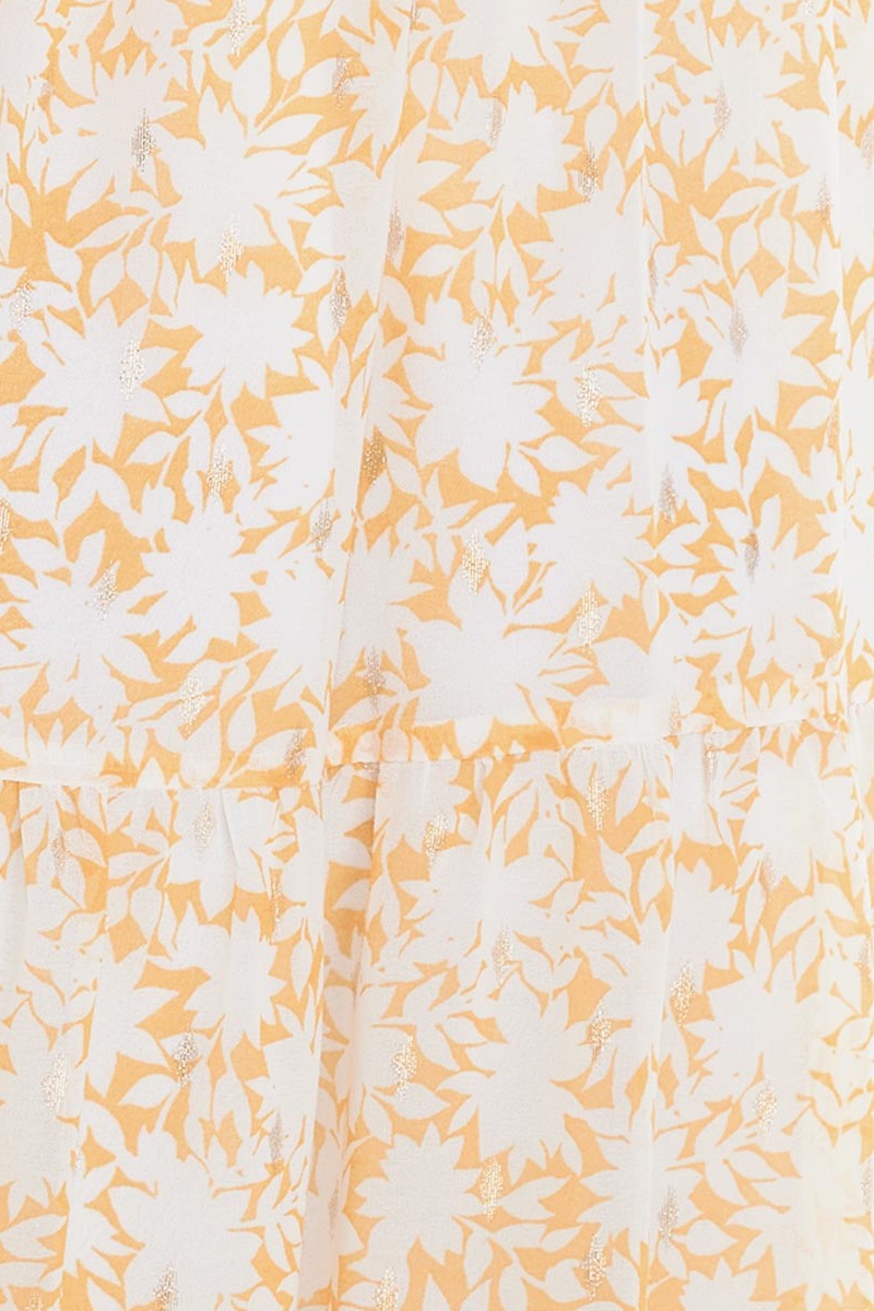 Long Bilbao dress with yellow floral pattern