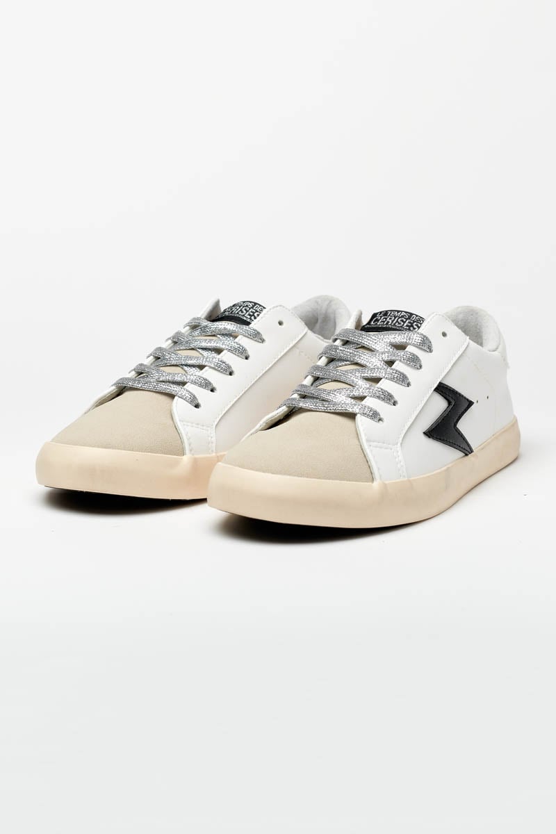 White Soho sneakers with black lightning flash