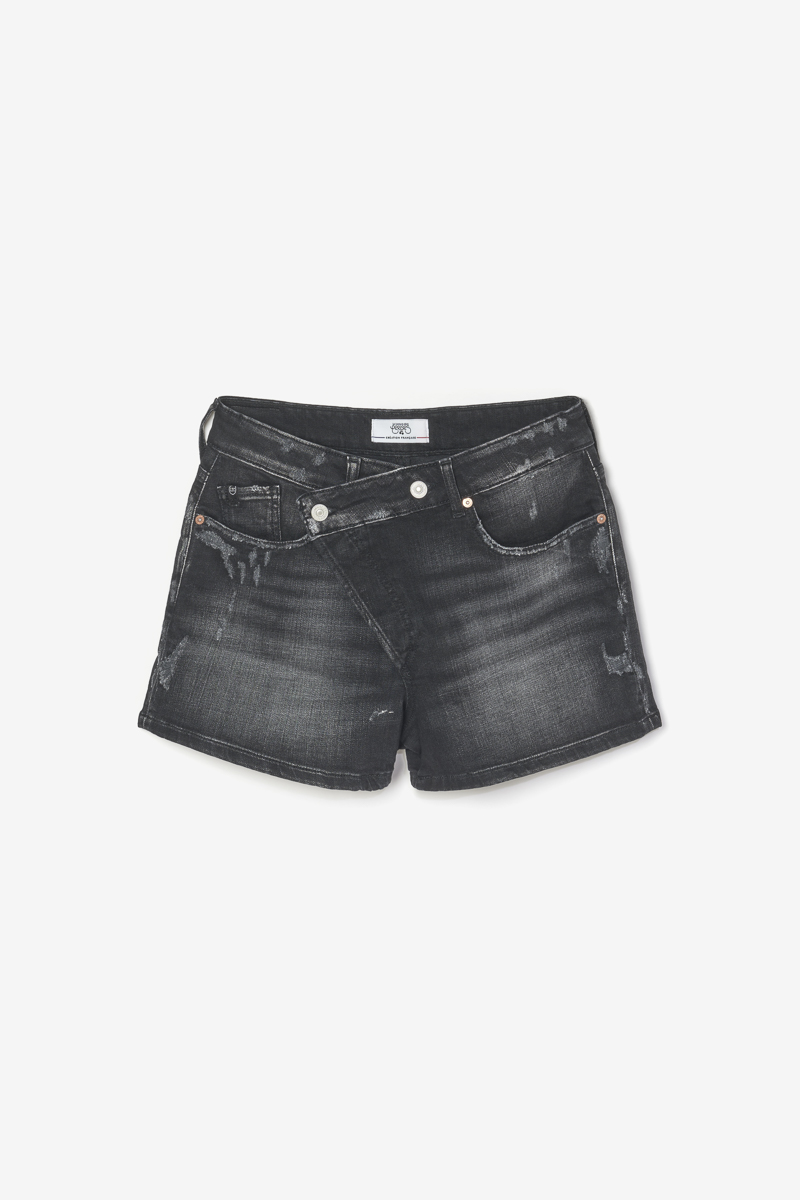 Short Mosta en jeans noir à fermeture asymétrique