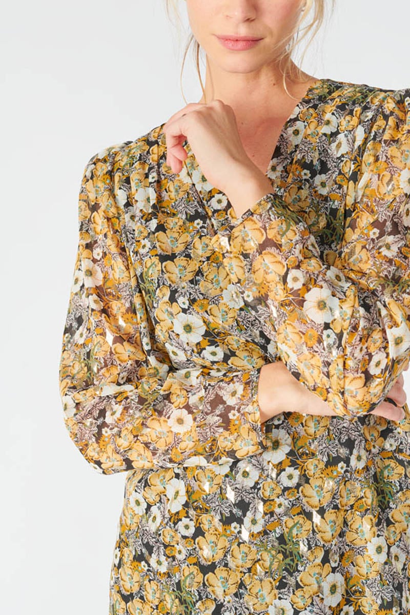 Ochre floral Latin blouse