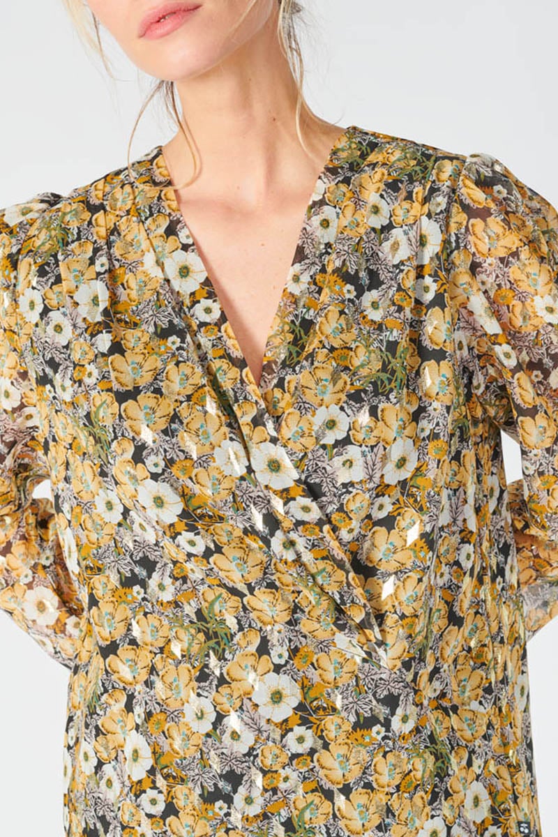 Ochre floral Latin blouse