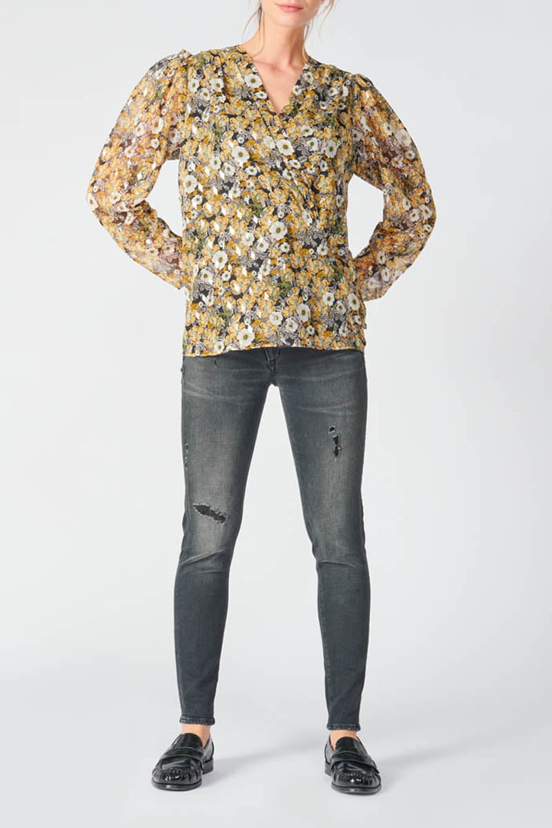 Ochre floral Latin blouse