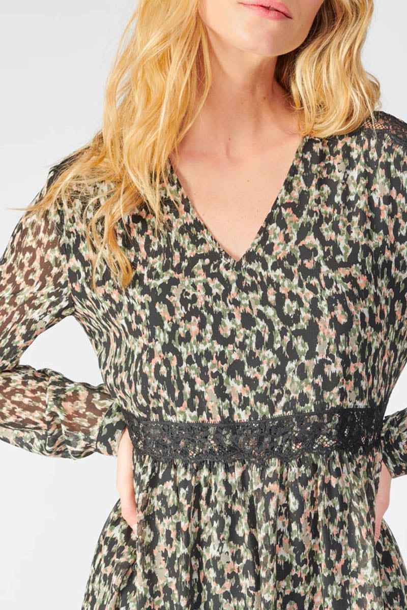 Khaki and black leopard print Reve dress