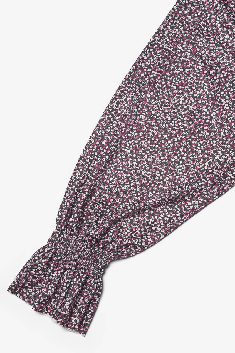 Robe Algagi noire à motif fleuri rose