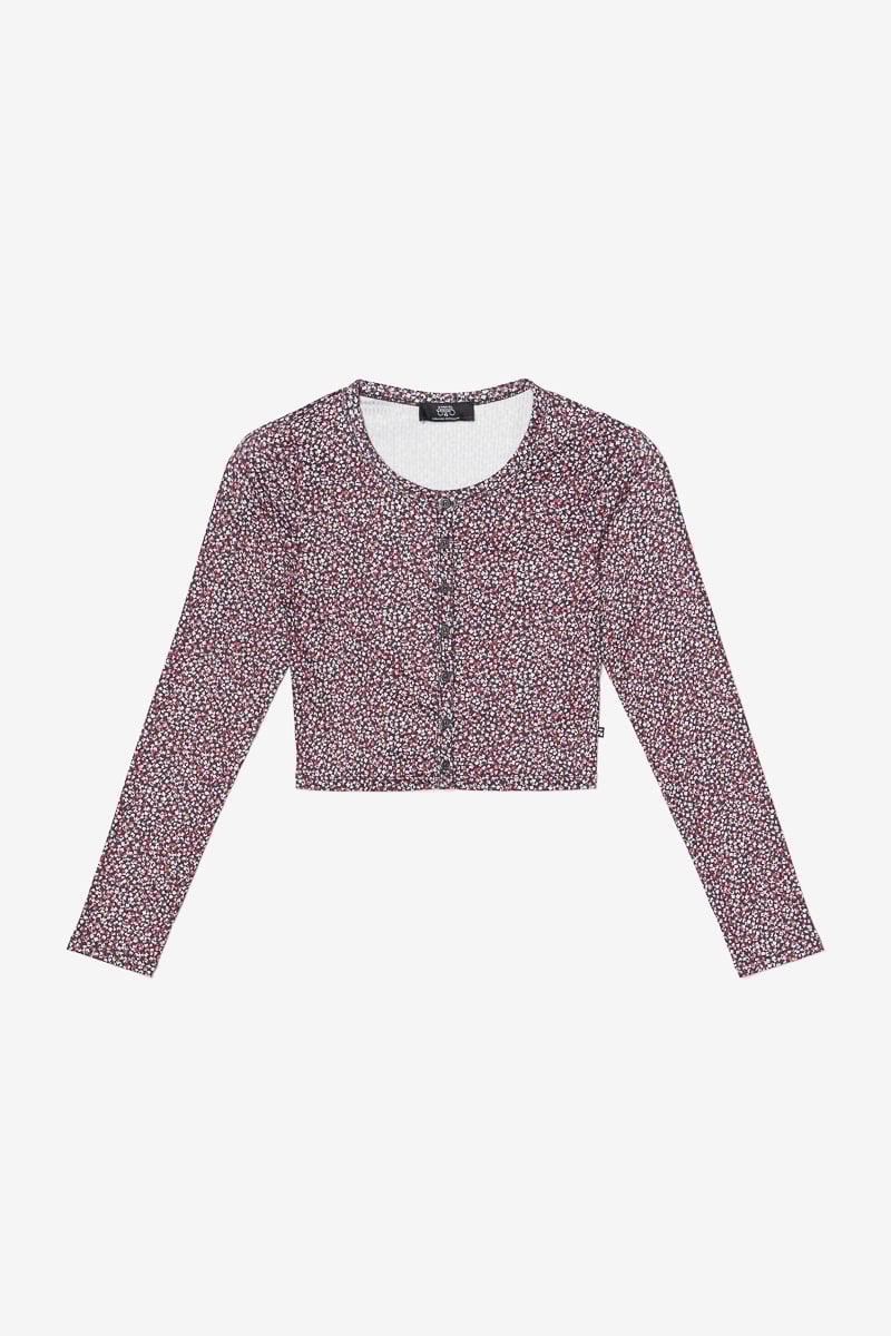 Black Uppergi cardigan with pink floral pattern