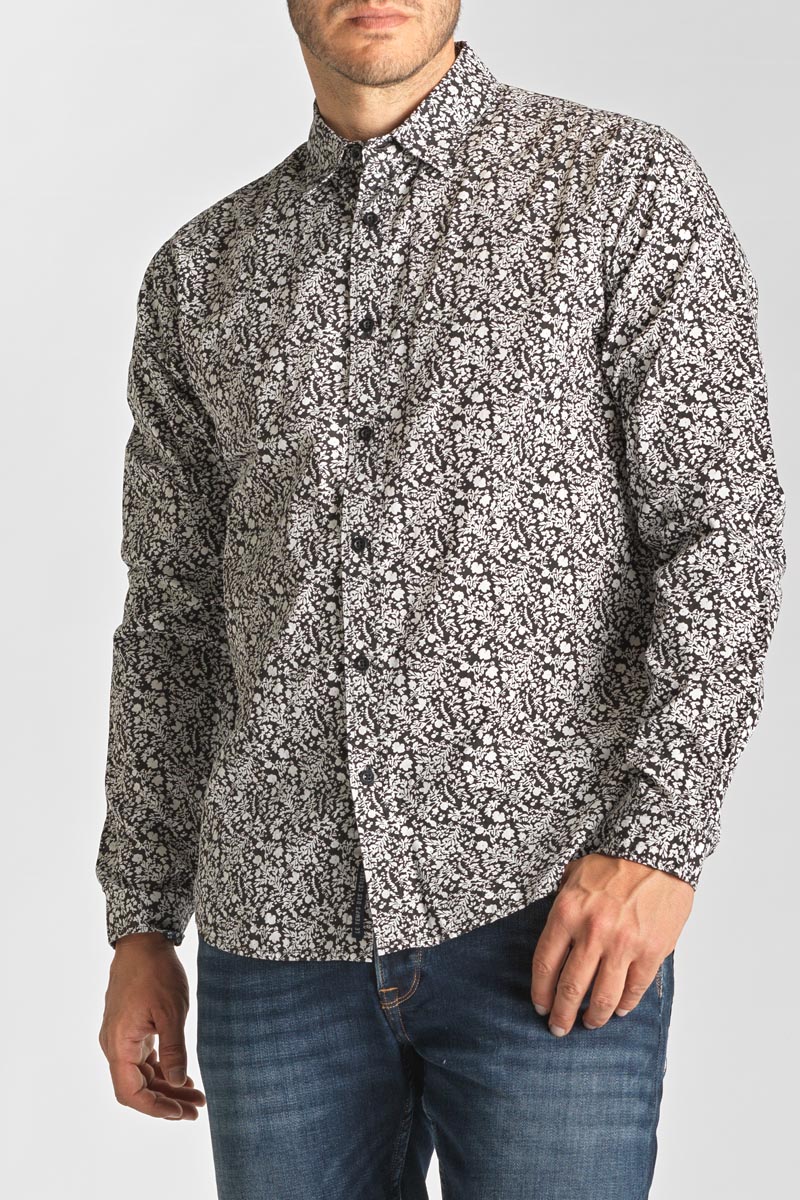 Chemise Morel noire à motif fleuri blanc