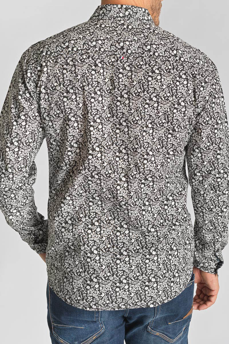 Chemise Morel noire à motif fleuri blanc