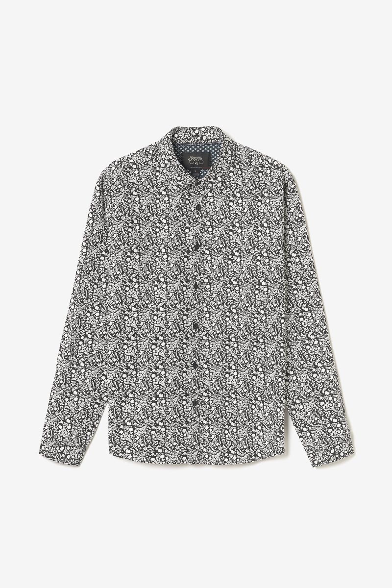 Chemise Morel noire à motif fleuri blanc