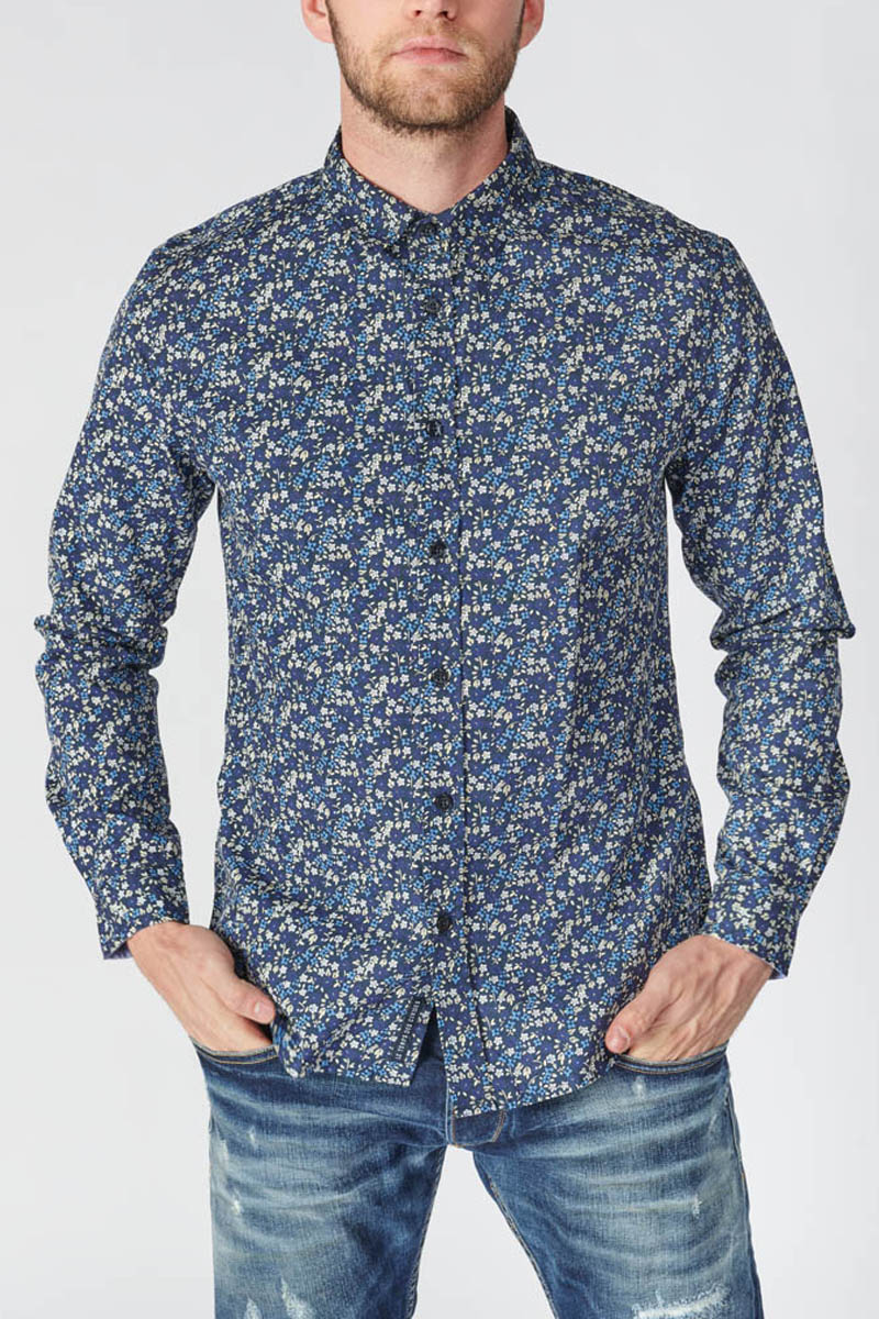 Chemise Paster bleu marine à motif fleuri