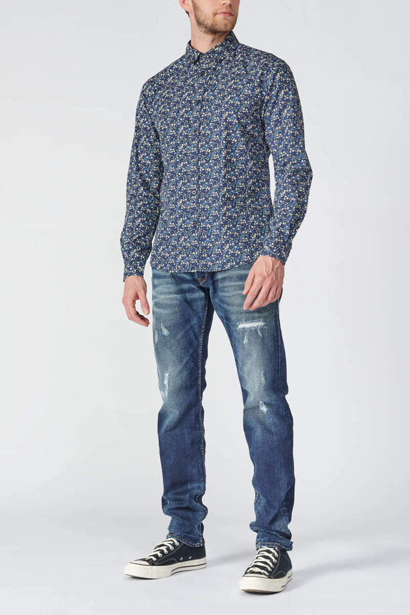 Chemise Paster bleu marine à motif fleuri