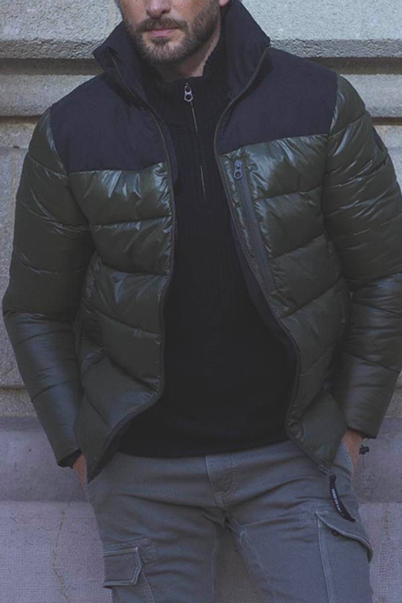 Khaki and black Ventur dual material down jacket