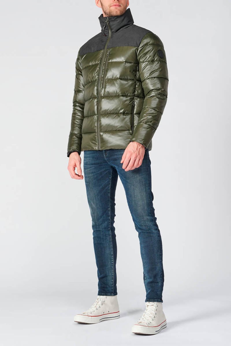 Khaki and black Ventur dual material down jacket