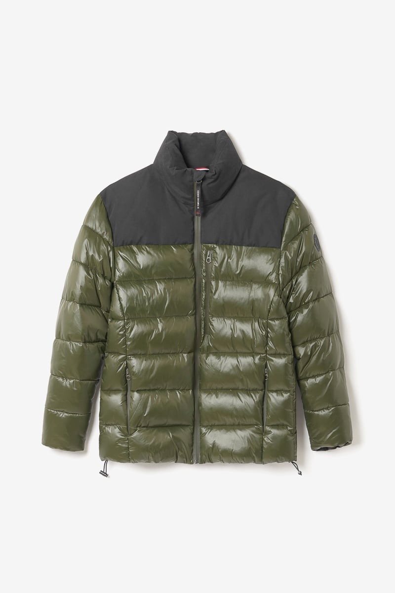 Khaki and black Ventur dual material down jacket