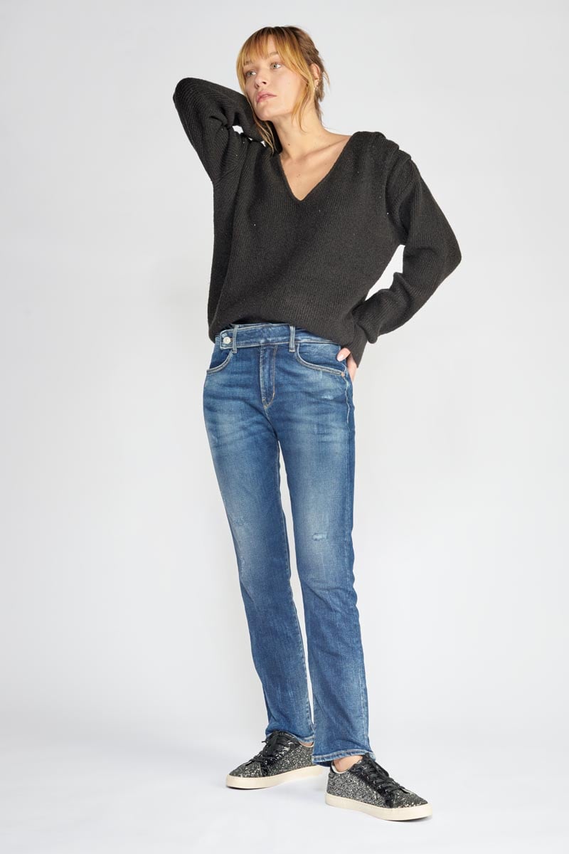 Jeans 400/17 mom Basic taille haute 7/8ème destroy bleu N°2