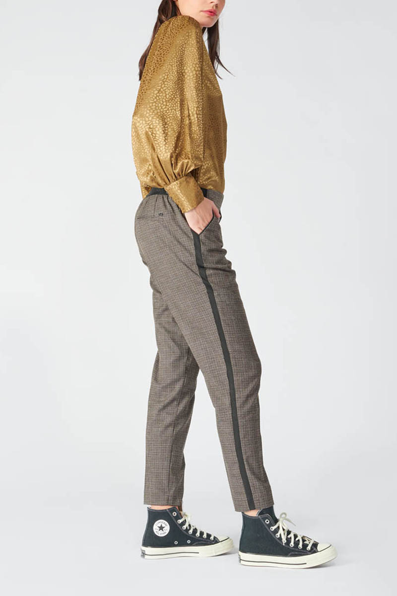 Pantalon April marron à carreaux