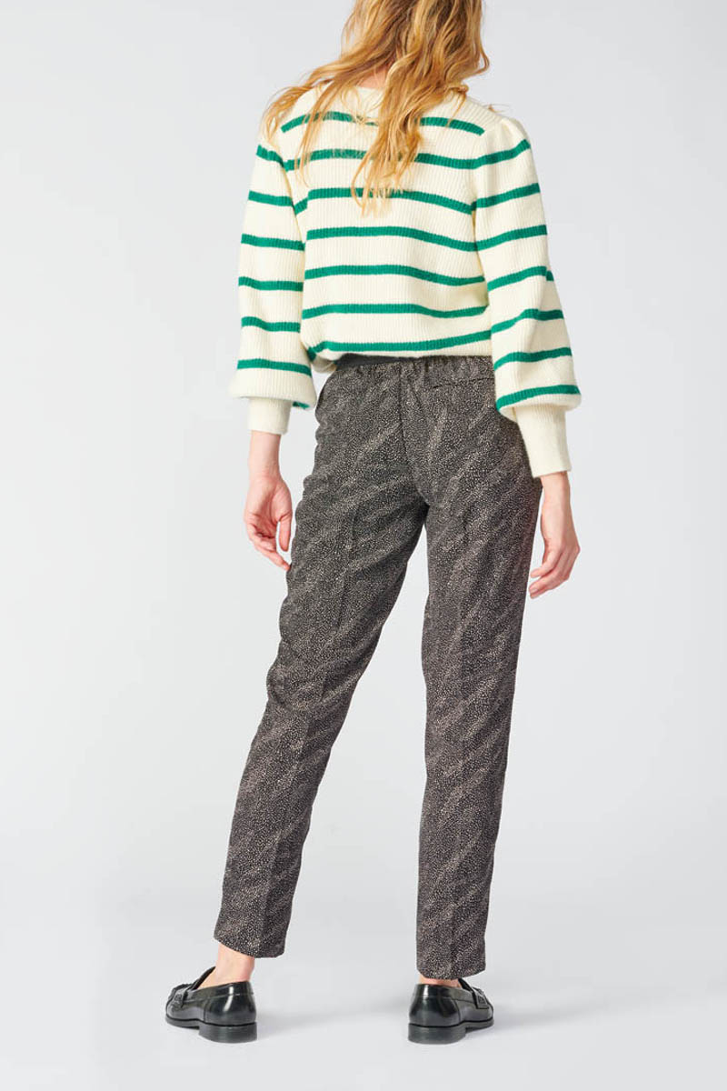 Pantalon Dorina noir à motif animalier