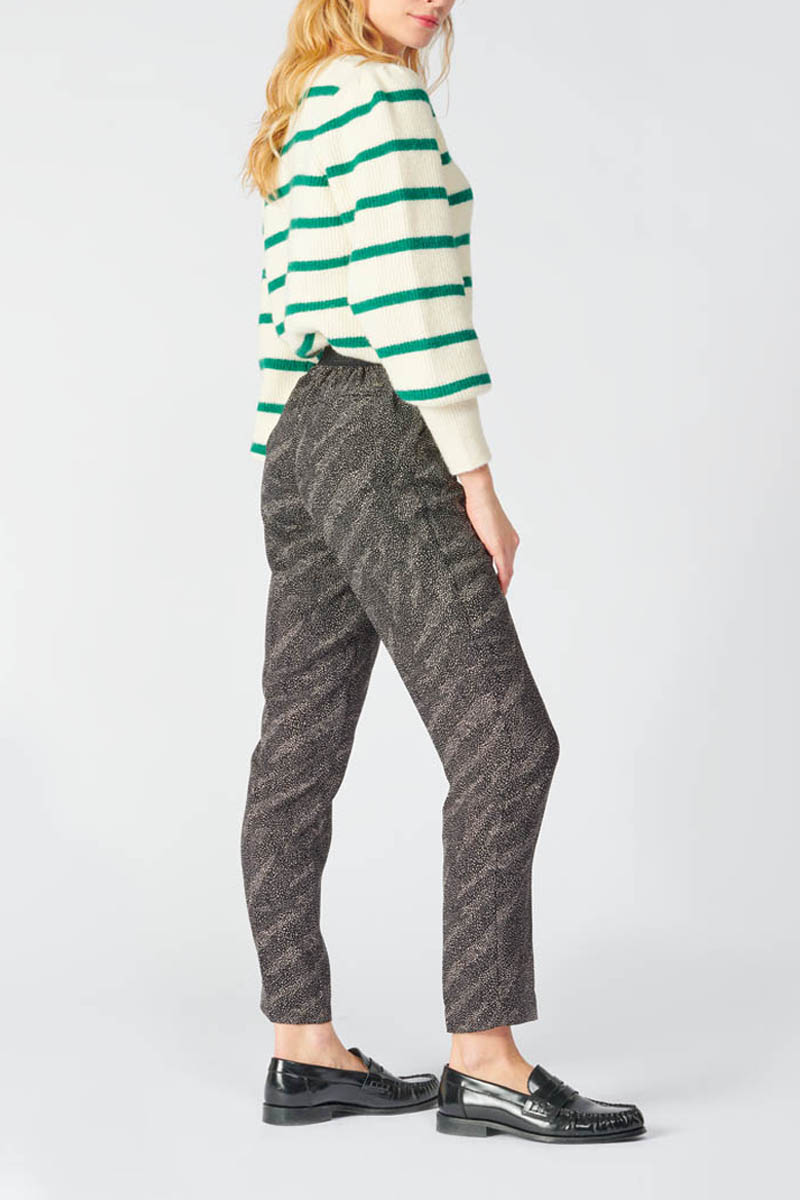 Pantalon Dorina noir à motif animalier
