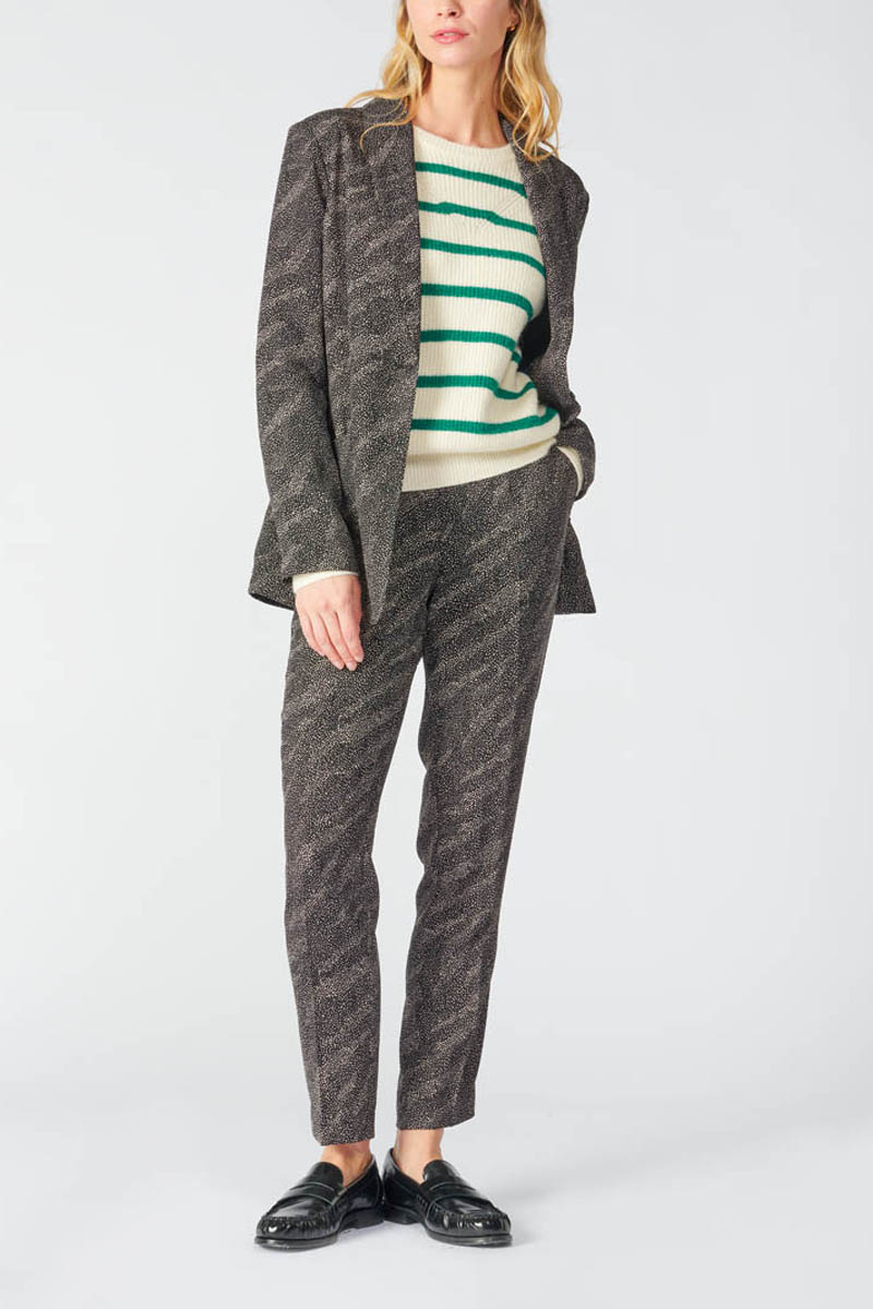 Pantalon Dorina noir à motif animalier