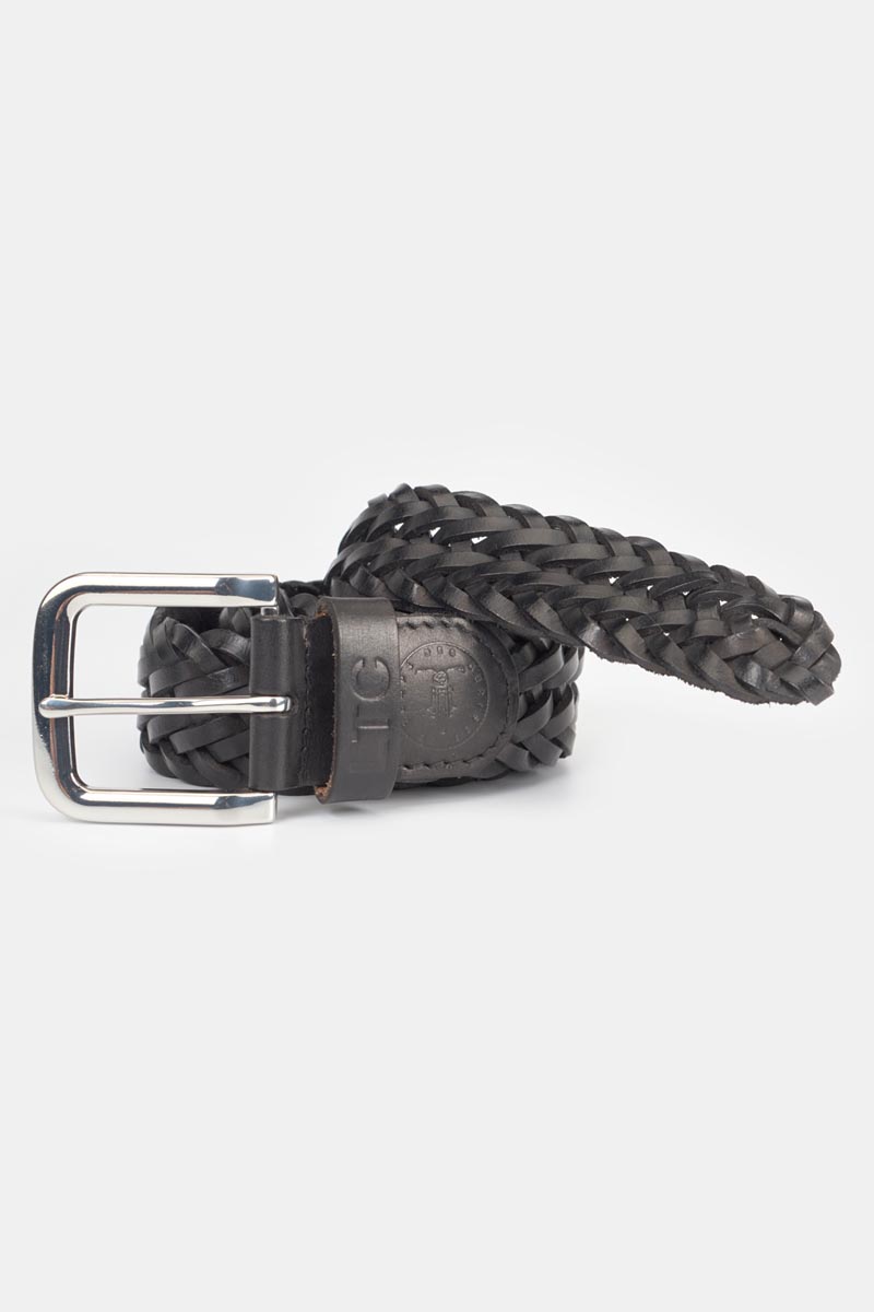 Ceinture Brazol en cuir noir tressé