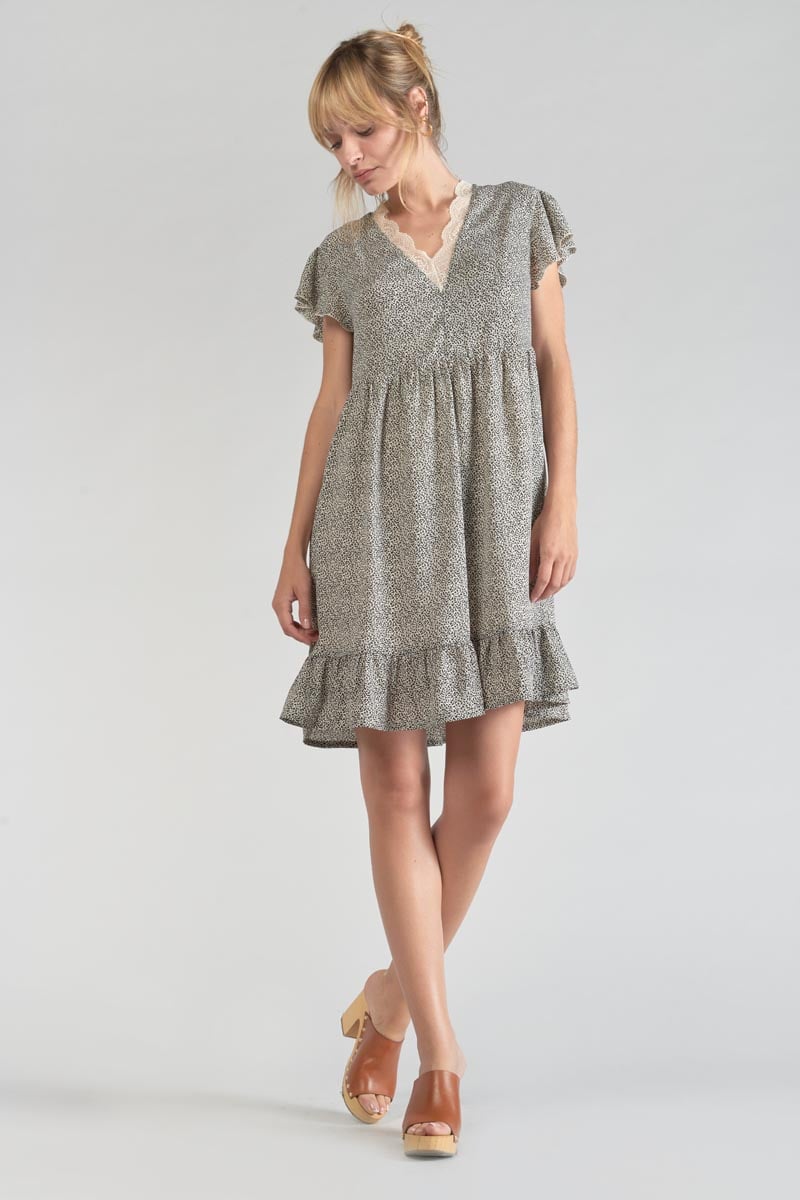 Beige and black print Aliette dress