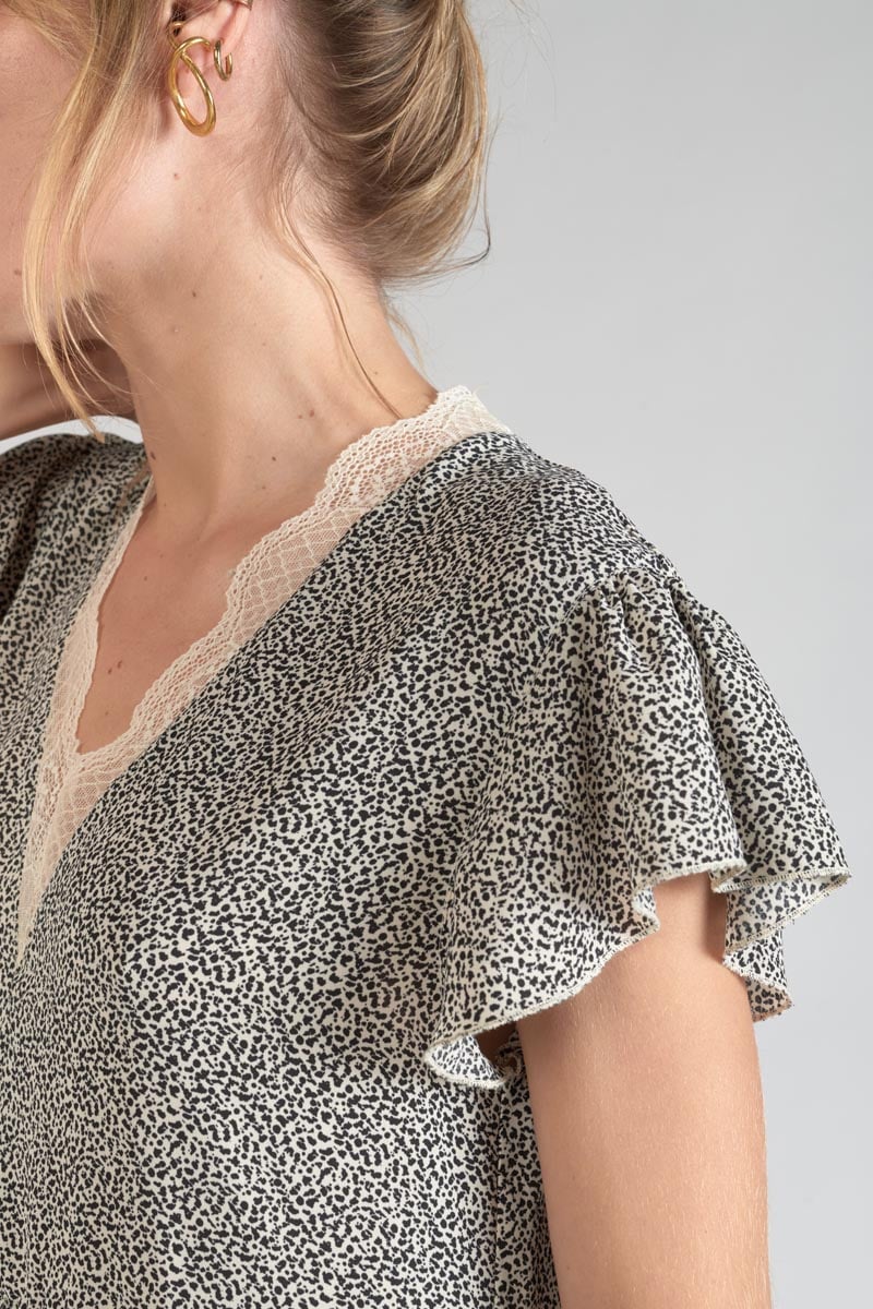 Beige and black print Aliette dress