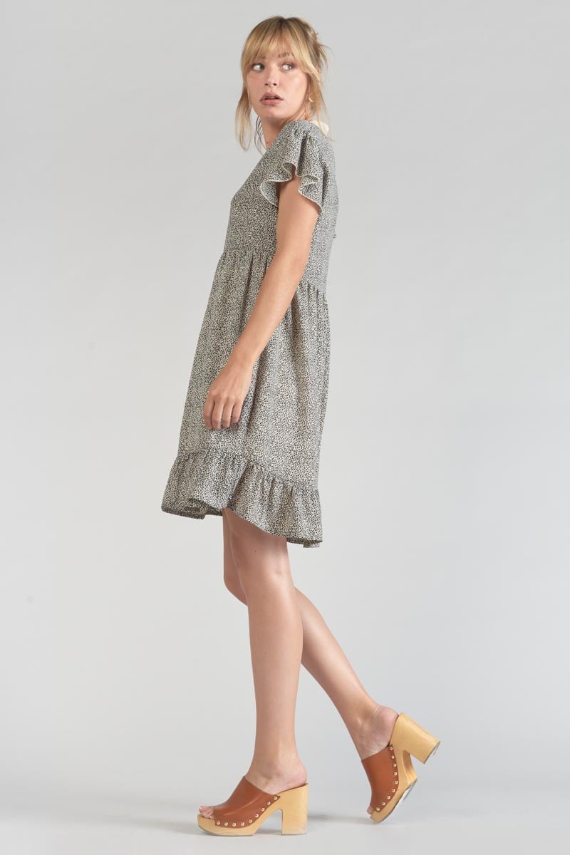 Beige and black print Aliette dress