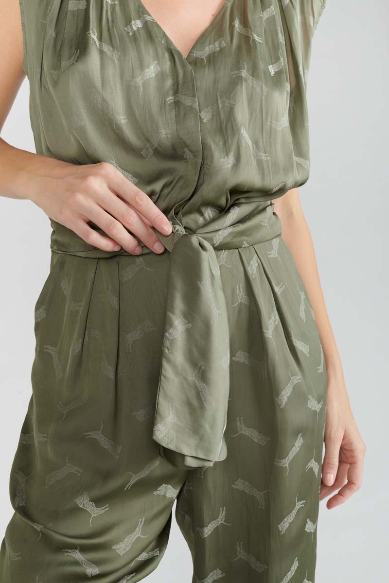 Khaki jacquard Arte jumpsuit