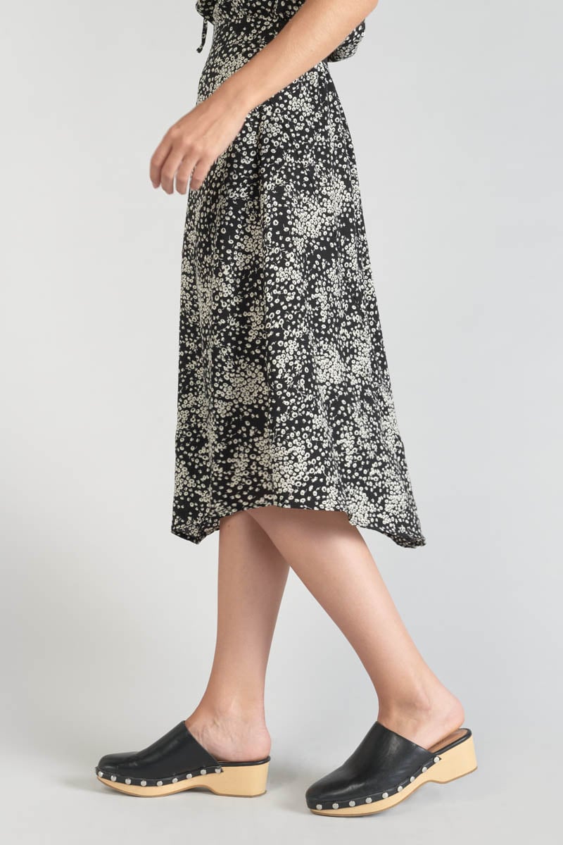 Black and white floral Cassand long skirt
