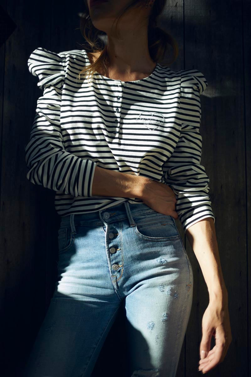 Black and white striped Demi top