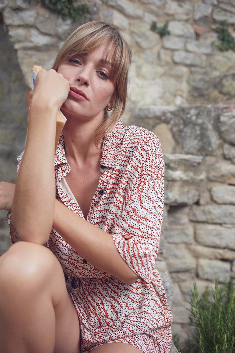 Orange and black print Freila blouse