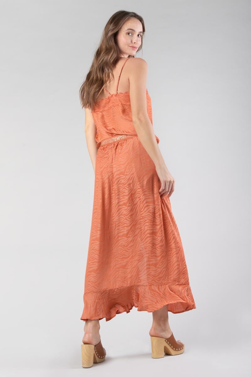 Orange coral zebra print jacquard Gino long skirt