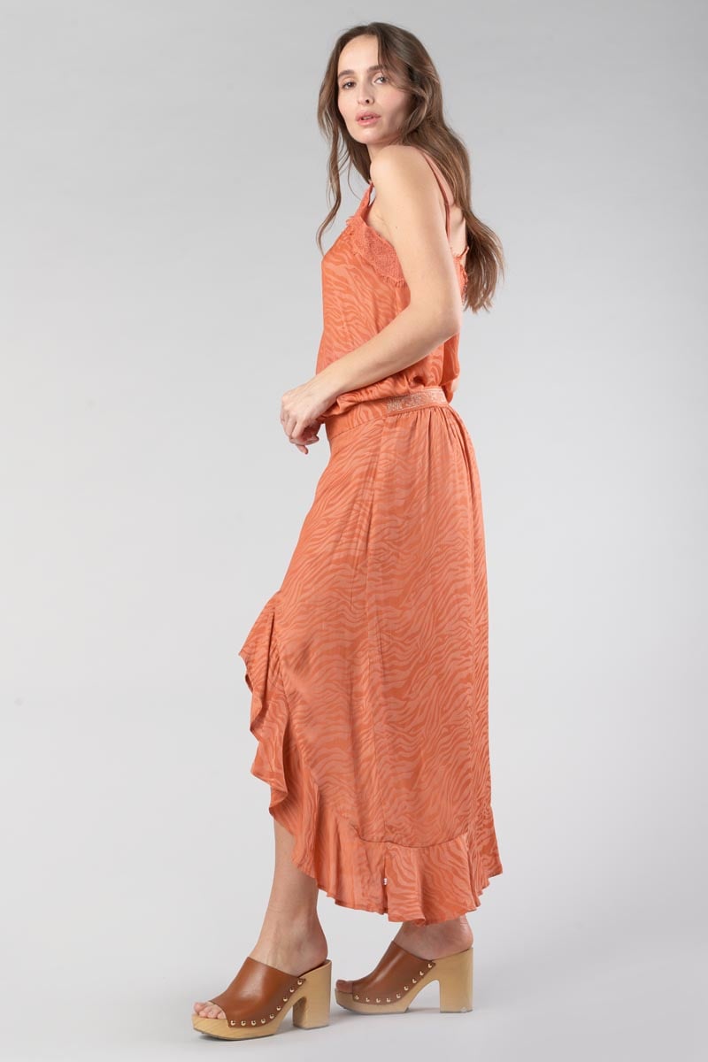 Orange coral zebra print jacquard Gino long skirt