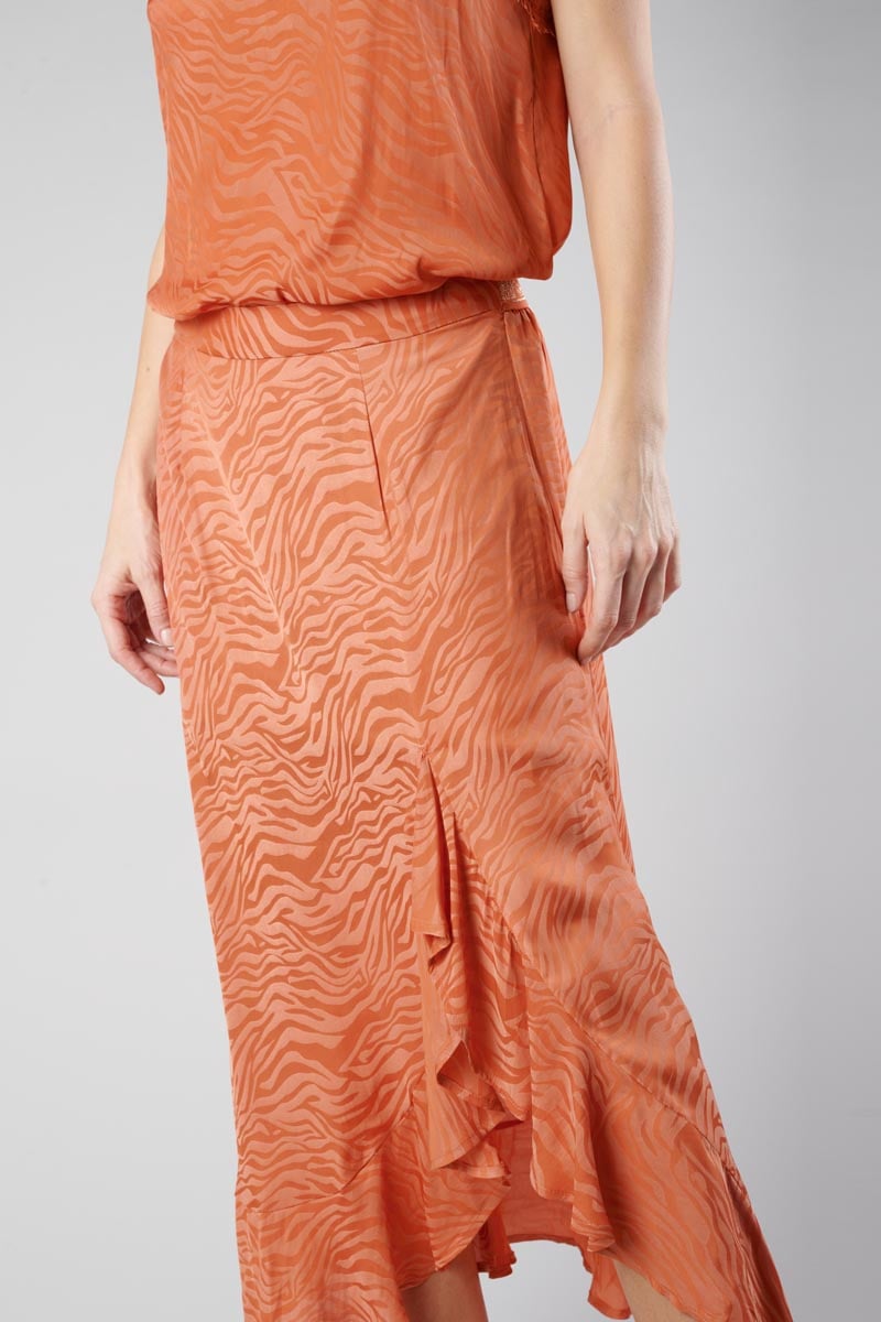 Orange coral zebra print jacquard Gino long skirt