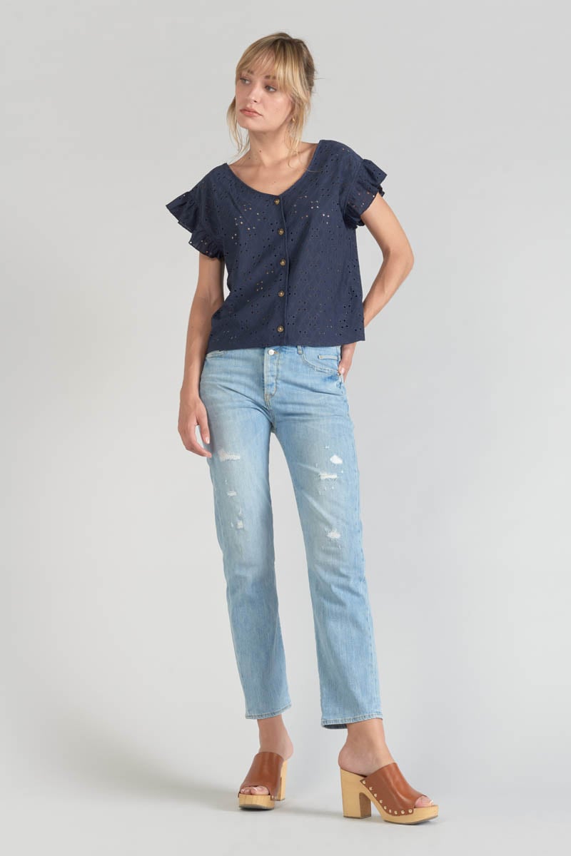 Navy blue openwork Pedrina top