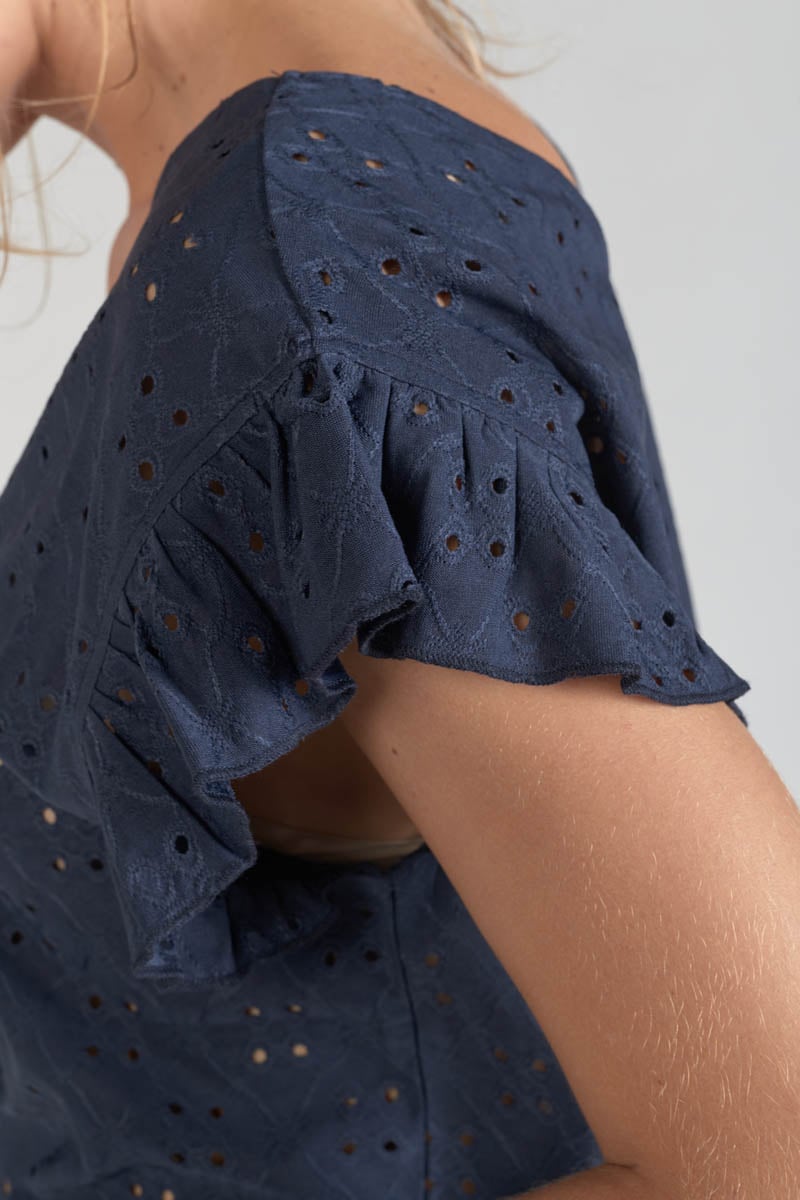 Navy blue openwork Pedrina top