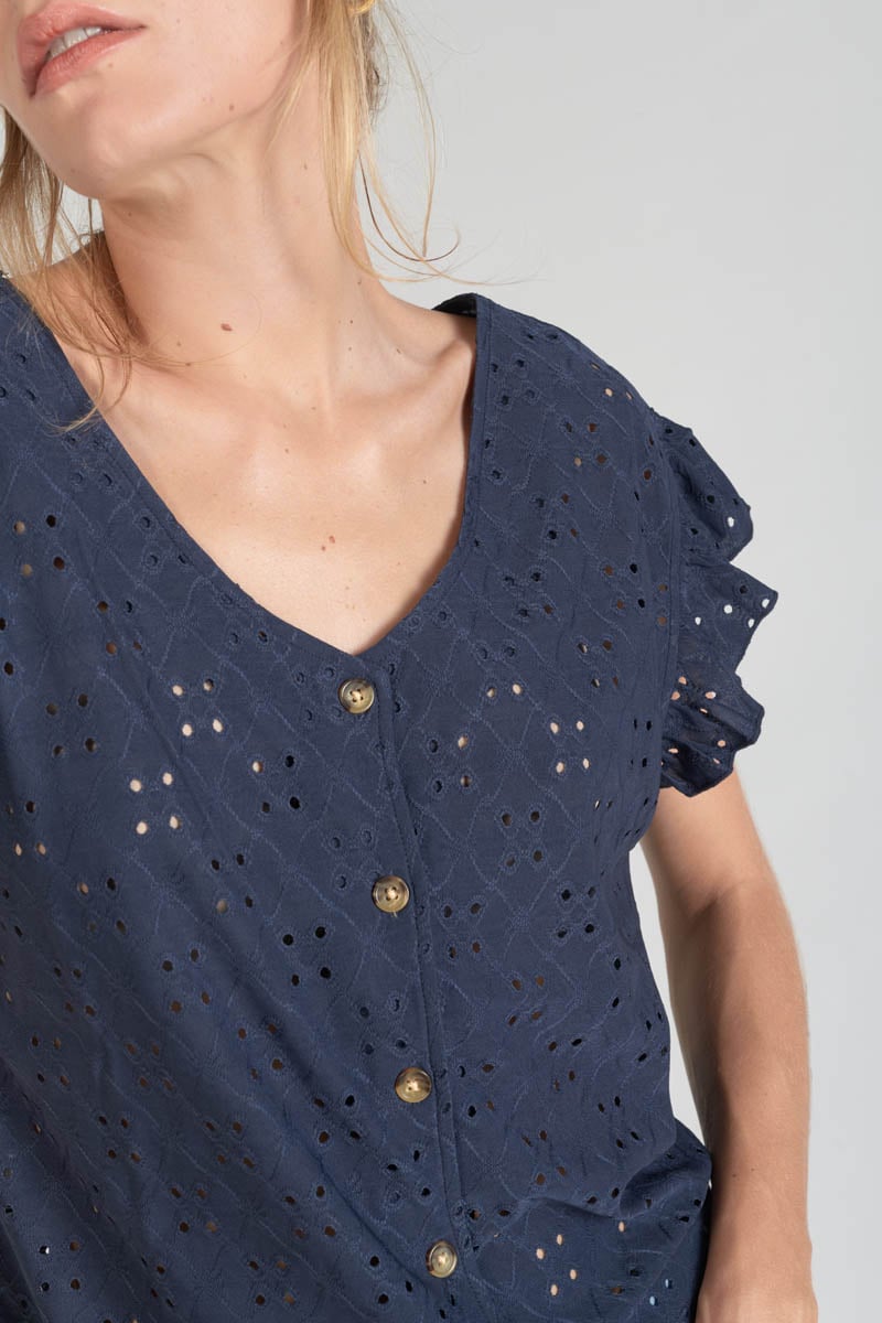 Navy blue openwork Pedrina top