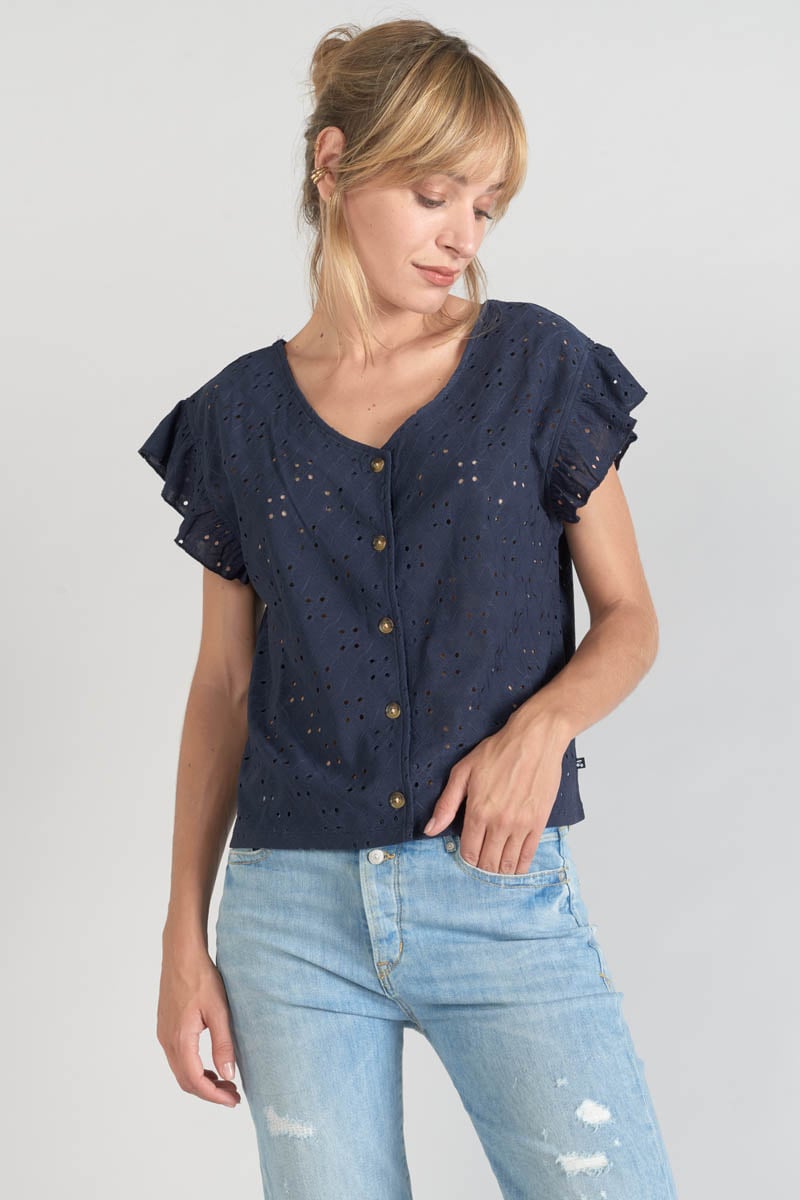 Navy blue openwork Pedrina top