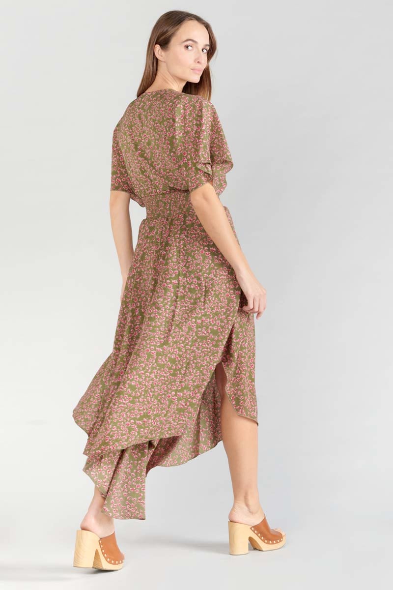 Khaki floral Yaka maxi dress