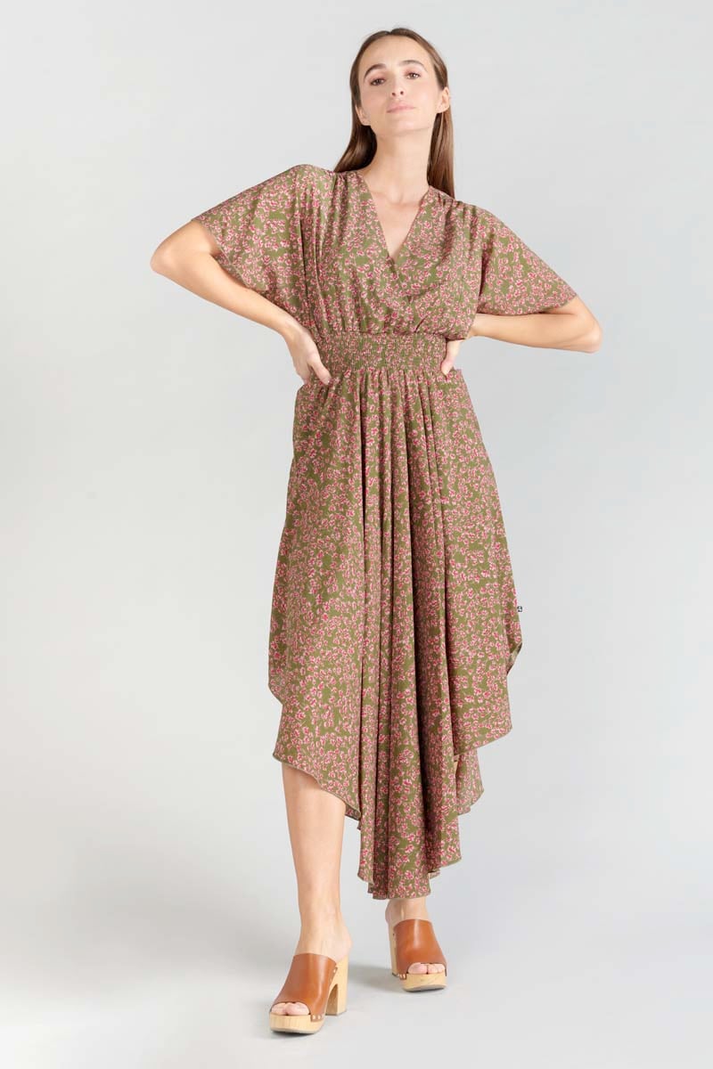 Khaki floral Yaka maxi dress