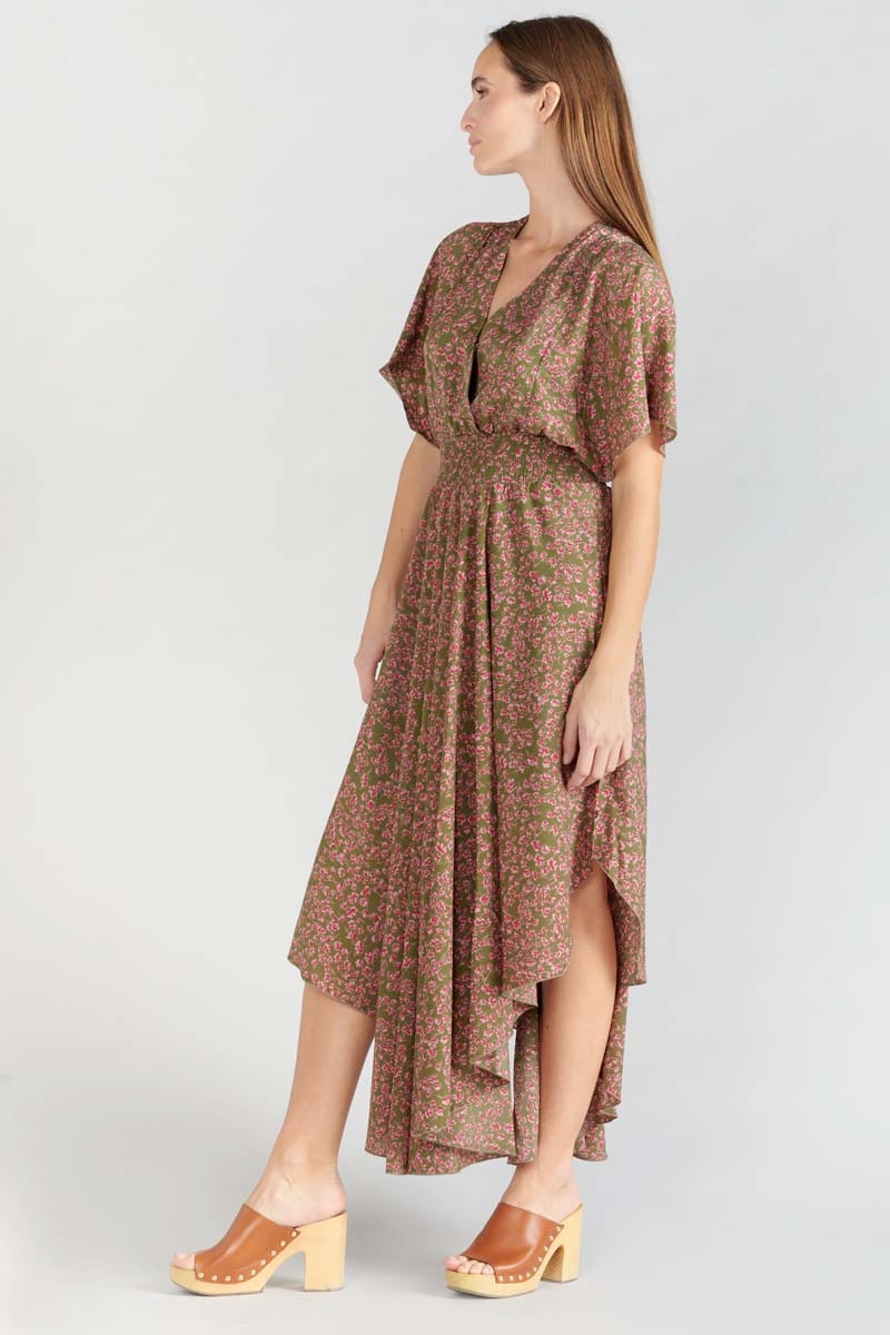Khaki floral Yaka maxi dress