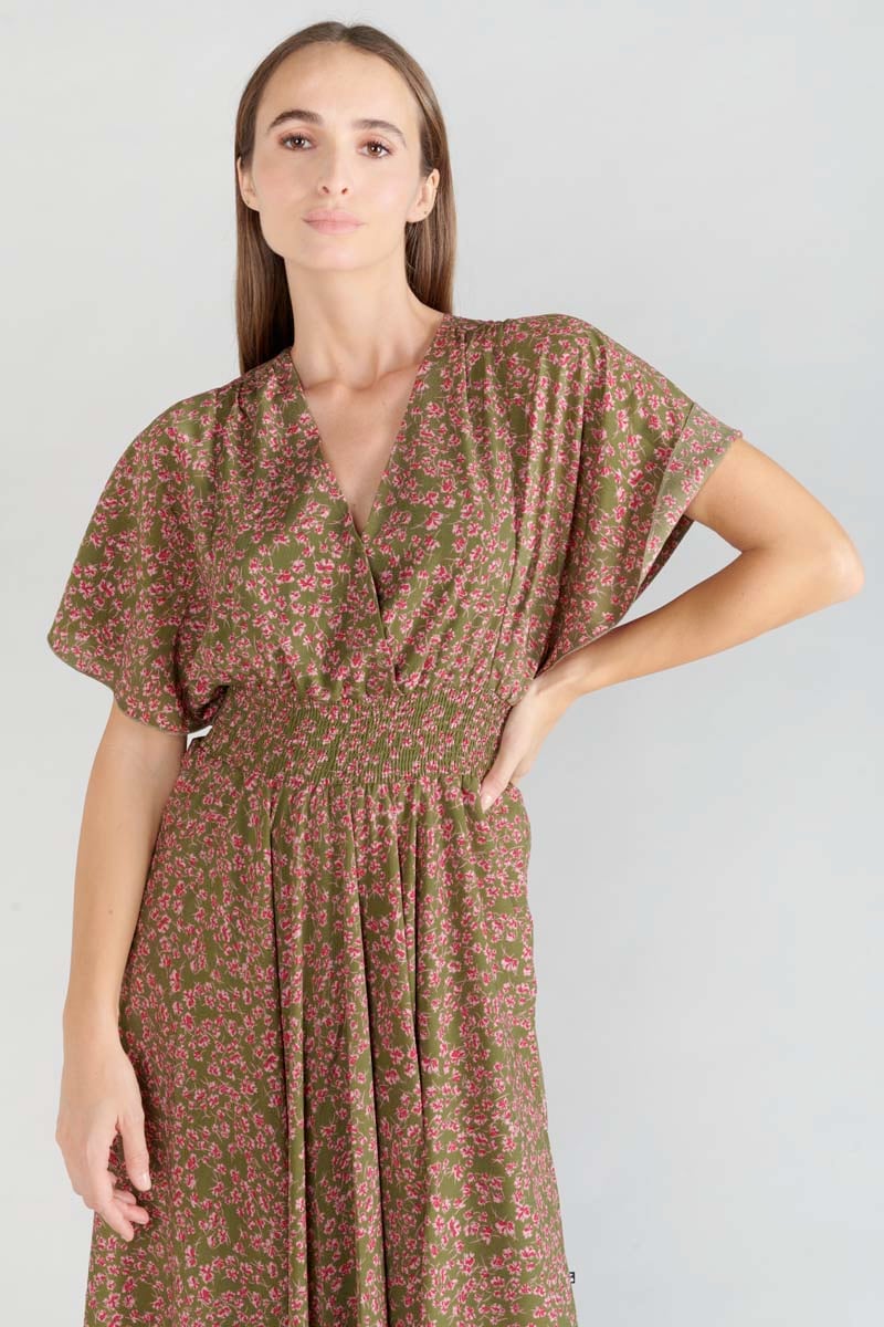 Khaki floral Yaka maxi dress