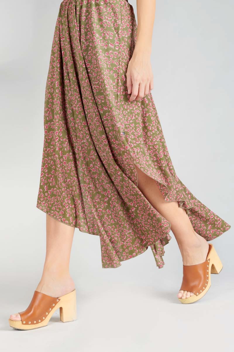 Khaki floral Yaka maxi dress