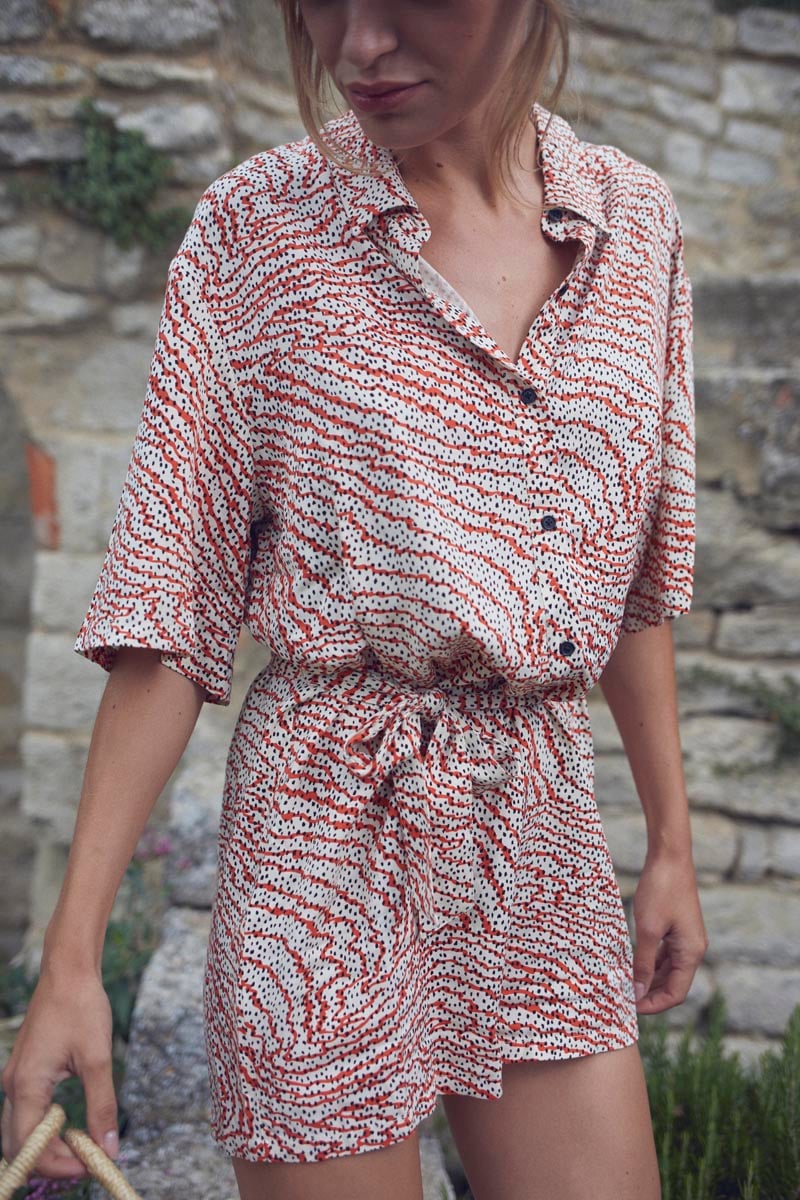 Orange and black print Zely playsuit