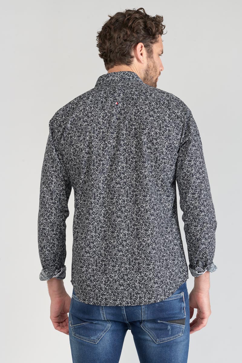 Chemise Fibor à motif fleuri noir et blanc
