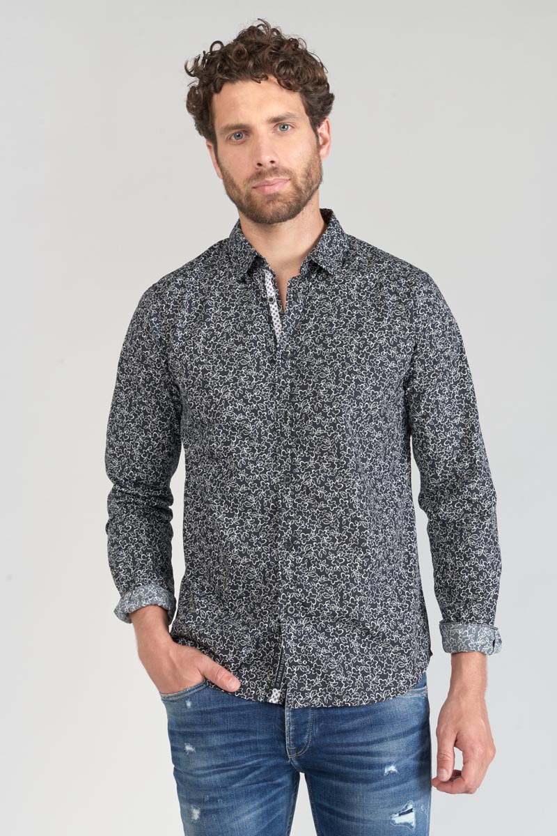Chemise Fibor à motif fleuri noir et blanc
