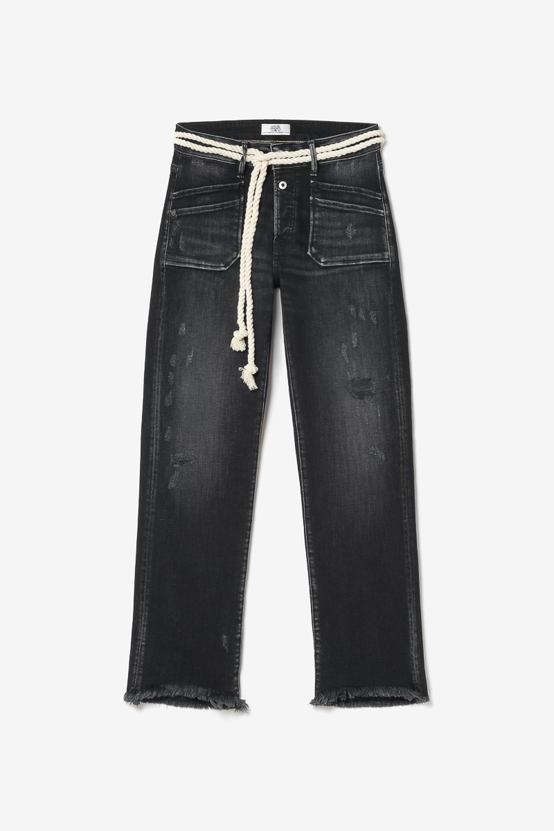 Jeans Pricilia taille haute 7/8ème destroy noir N°1