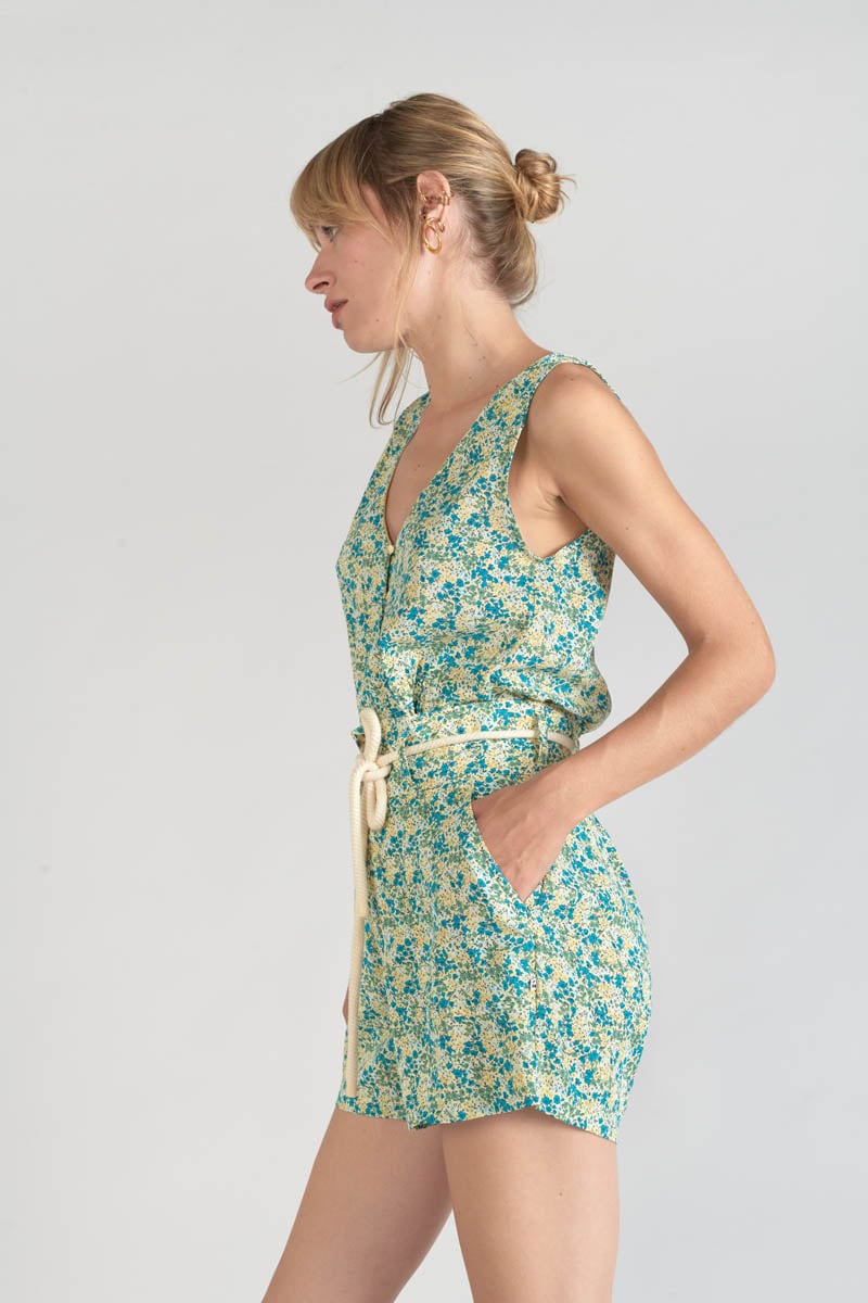 Green and blue floral Lamet shorts