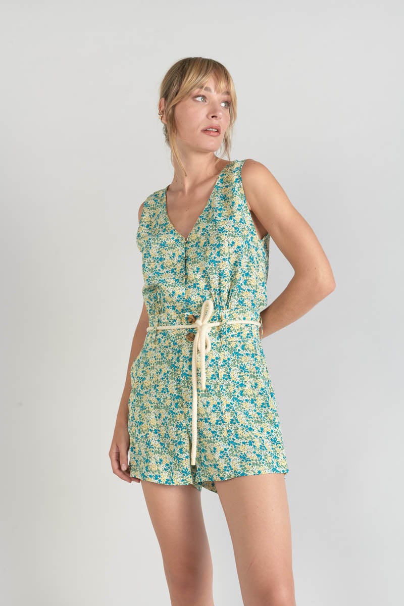 Green and blue floral Lamet shorts